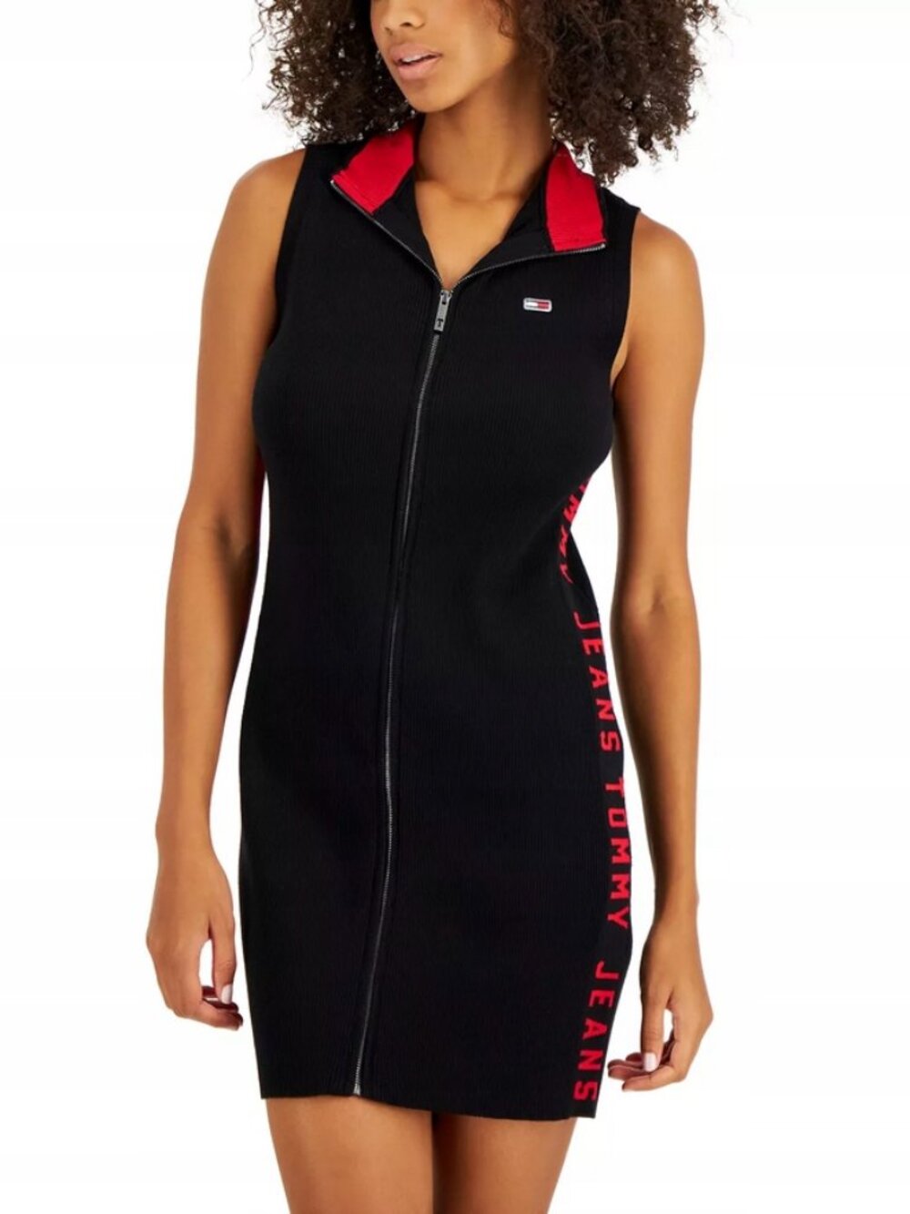 Tommy Jeans Y2K Ribbed Knit Zip Bodycon Dress Sz L